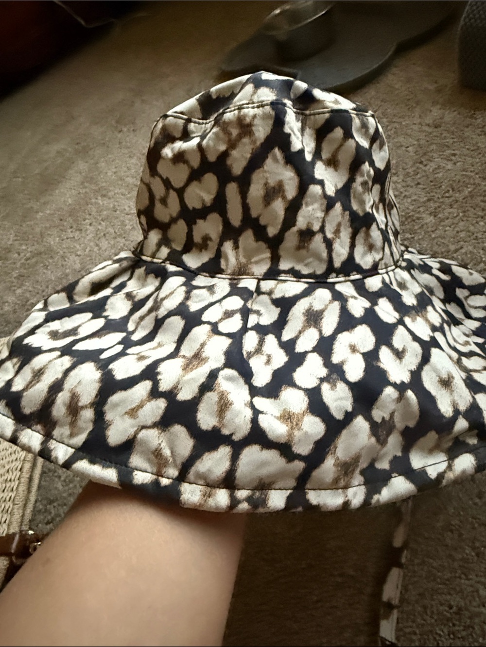 H&M Leopard Print Sun Hat with Chin Ties - Black, Cream, Brown